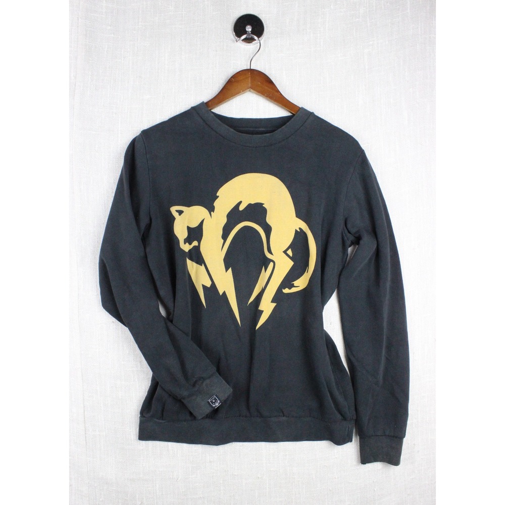 Drop Dead Cat Lightning Bolt Graphic Crewneck Sweatshirt Grunge Streetwear M